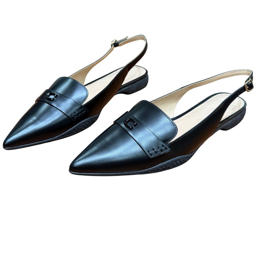 Coach Carrie Pointed Toe Slingback Flat shoe Sz 11 Wmn. Blk leather luxury